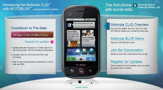 T-Mobile Presales Of The Motorola Cliq Almost Here