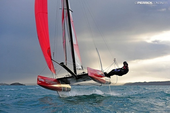 Flying Phantom Sailboat Sails Two Feet Above The Water