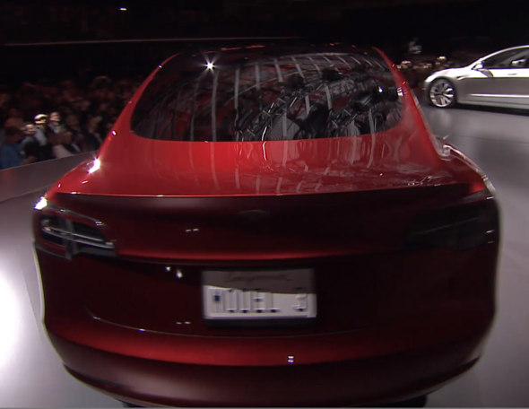 Red Tesla Model 3 Rear End