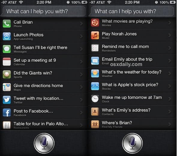 Full list of Siri Commands