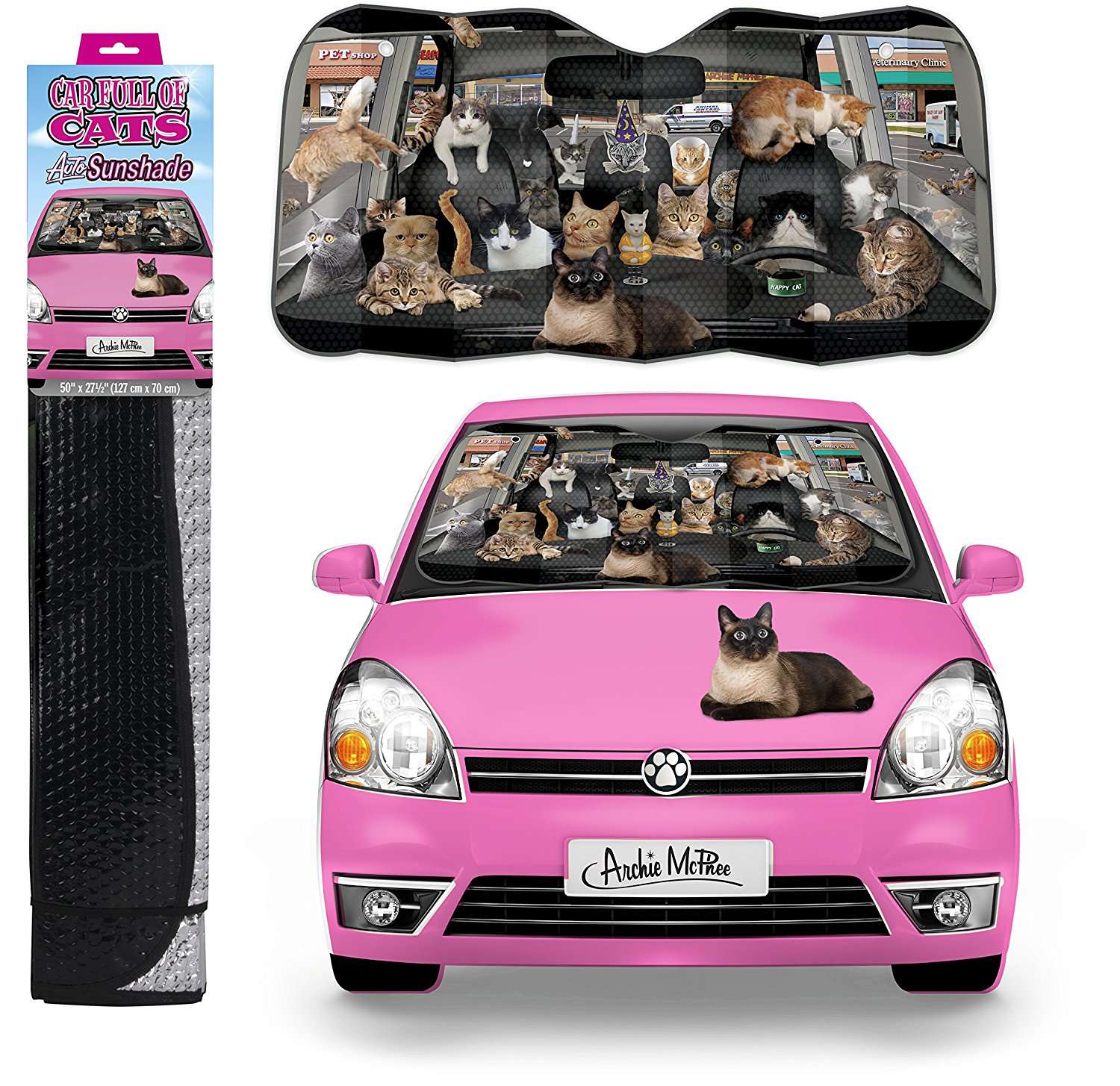 Car full of cats sunshade