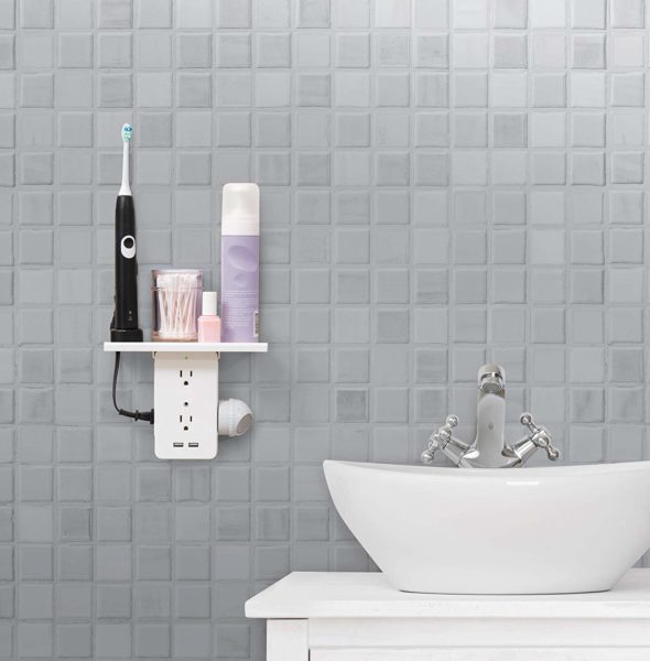 Socket Shelf 8-Port Wall Outlet USB Charger Bathroom