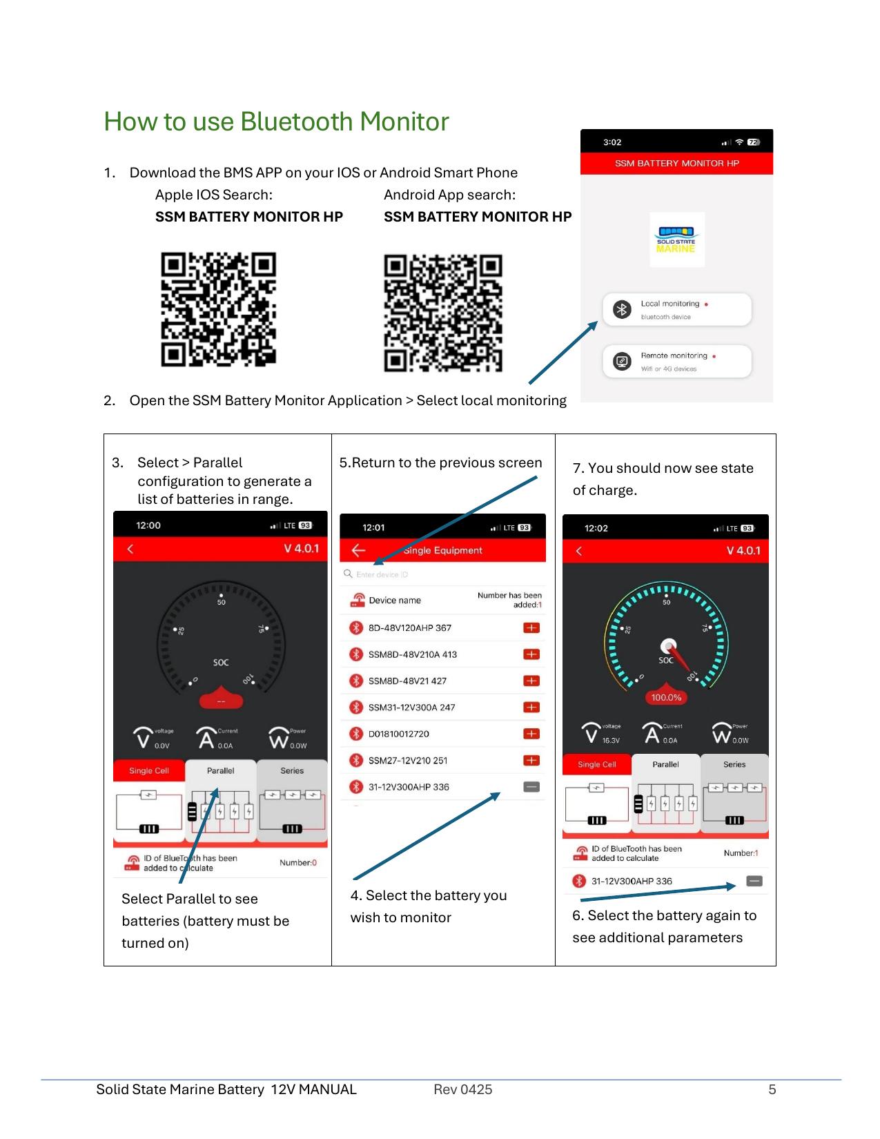 Solid State Marine Bluetooth SSM Battery Monitor HP app setup from manual