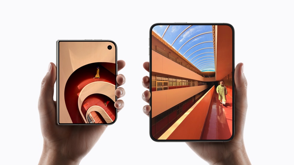 iPhone Duo closed cover display beside the open 7.6-inch inner screen