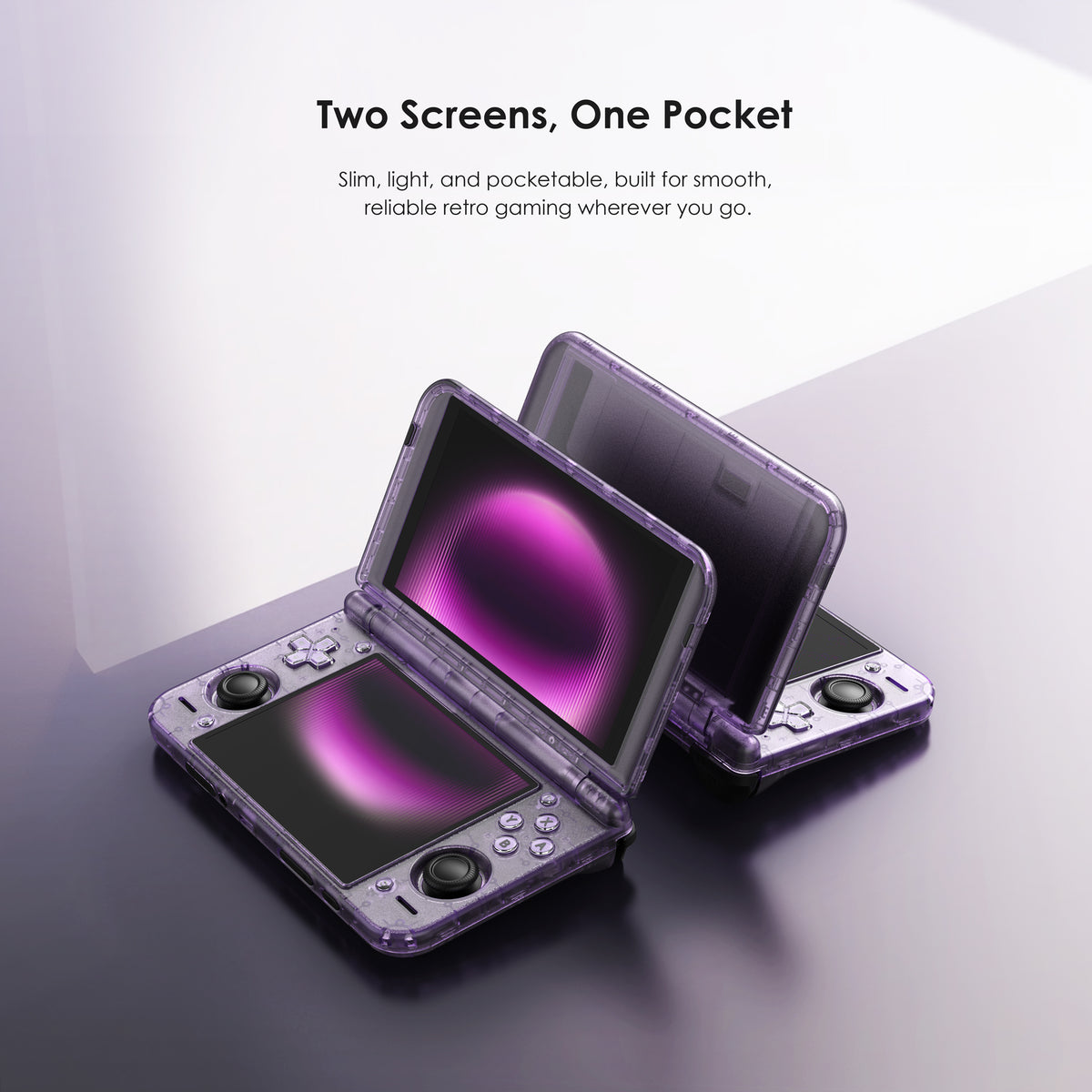 Retroid Pocket Duo dual-screen clamshell handheld product hero