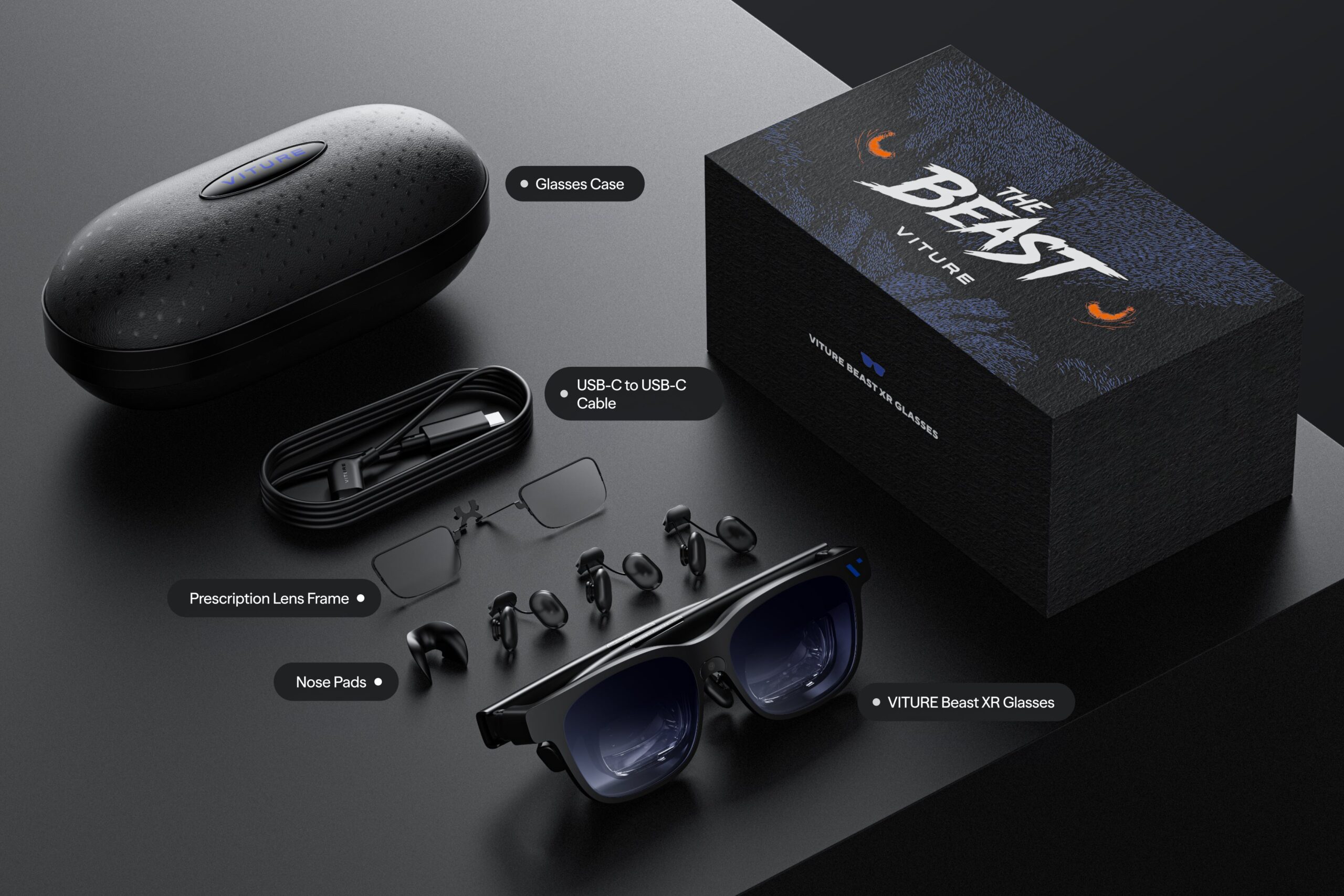VITURE Beast XR glasses in-the-box contents including case and accessories