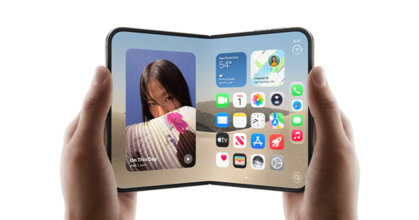 Apple iPhone Duo foldable phone opening to reveal its large inner display