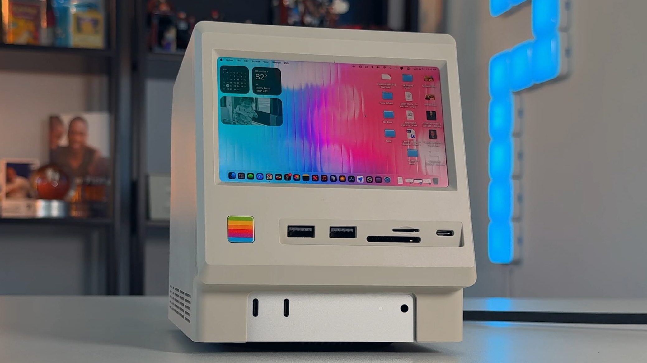 Wokyis M5 Retro Dock seated on a Mac mini in a desk setup