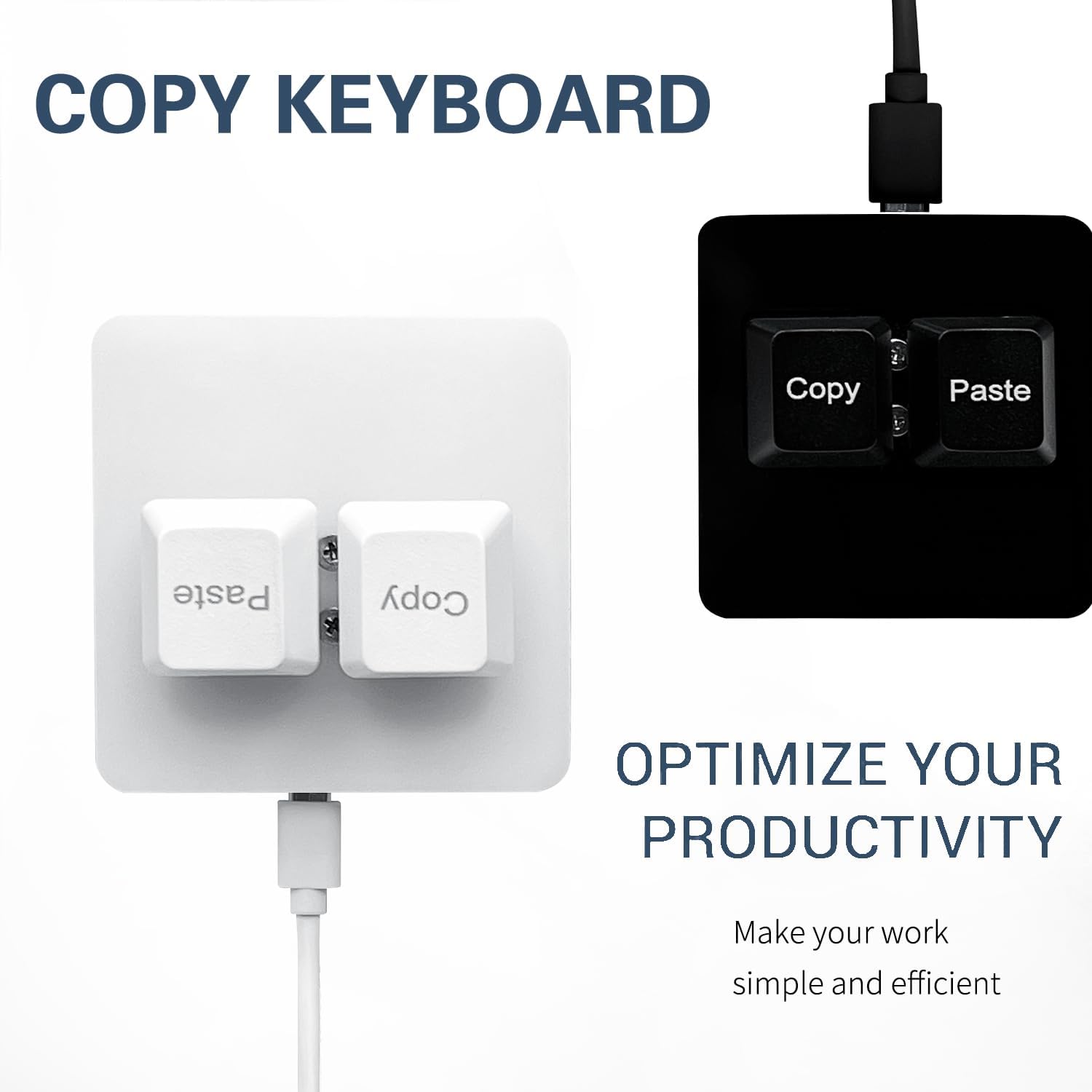 Black and white two-key copy paste macro pads side by side
