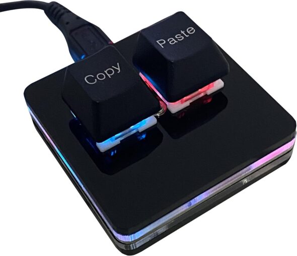 BTXETUEL two-key Copy Paste macro pad with RGB underglow and USB-C cable