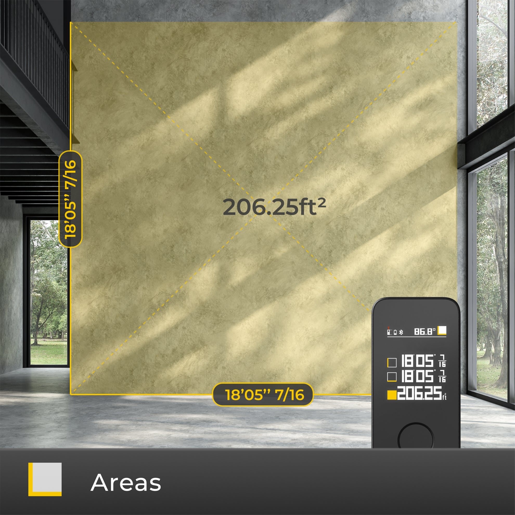 HOTO Laser Measure Pro measurement modes and app pairing graphics