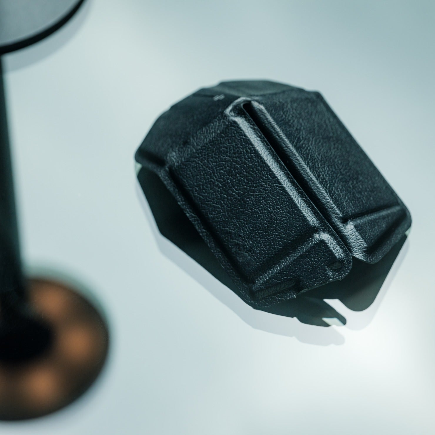 Close-up of the OrigamiSwift folded into its faceted mouse shape
