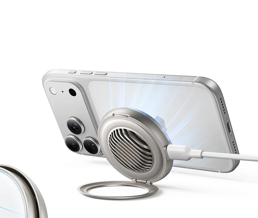 ESR Cyclone CryoBoost holding a phone in landscape with cooling vents