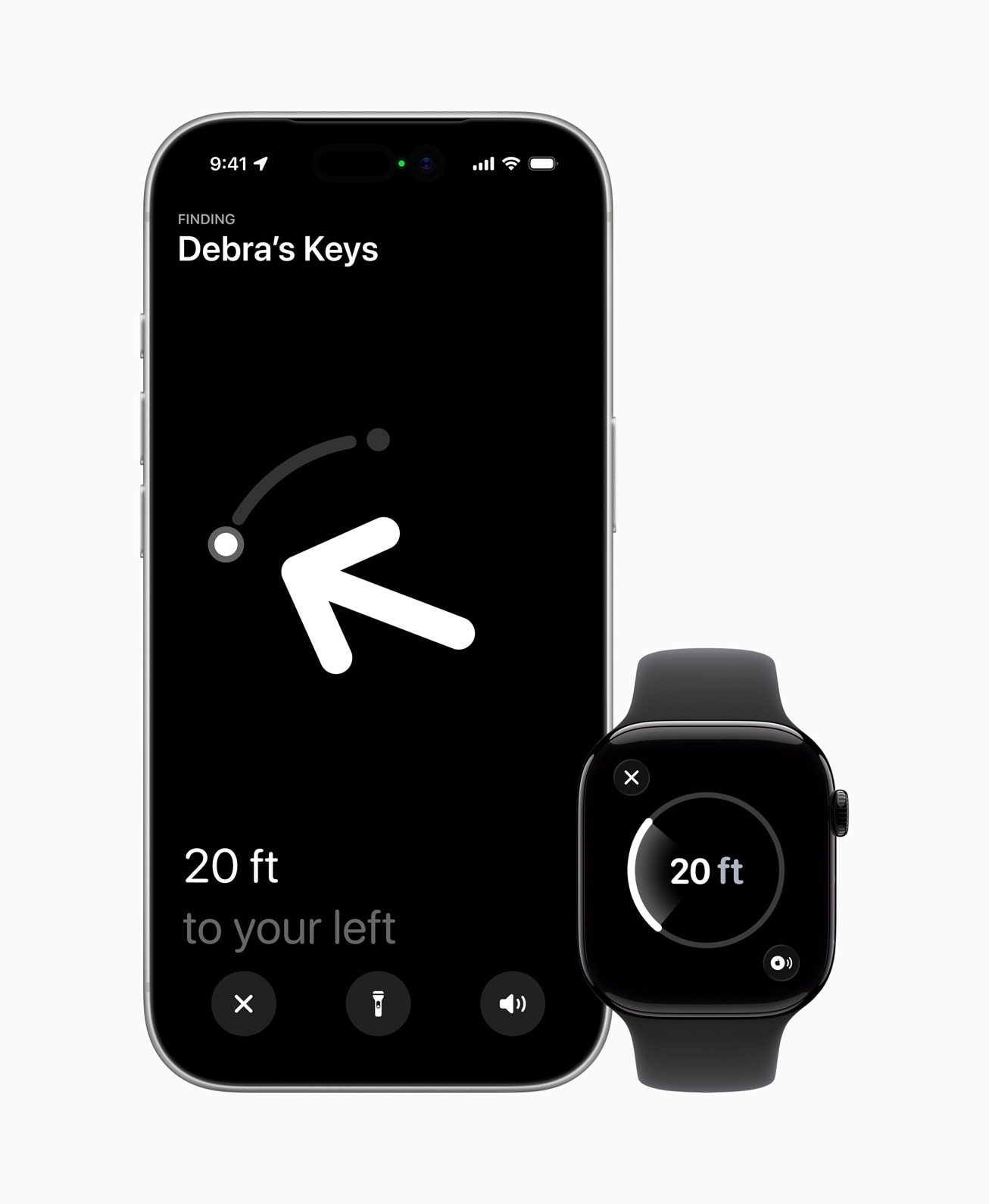 iPhone Precision Finding arrow guiding user to a nearby AirTag