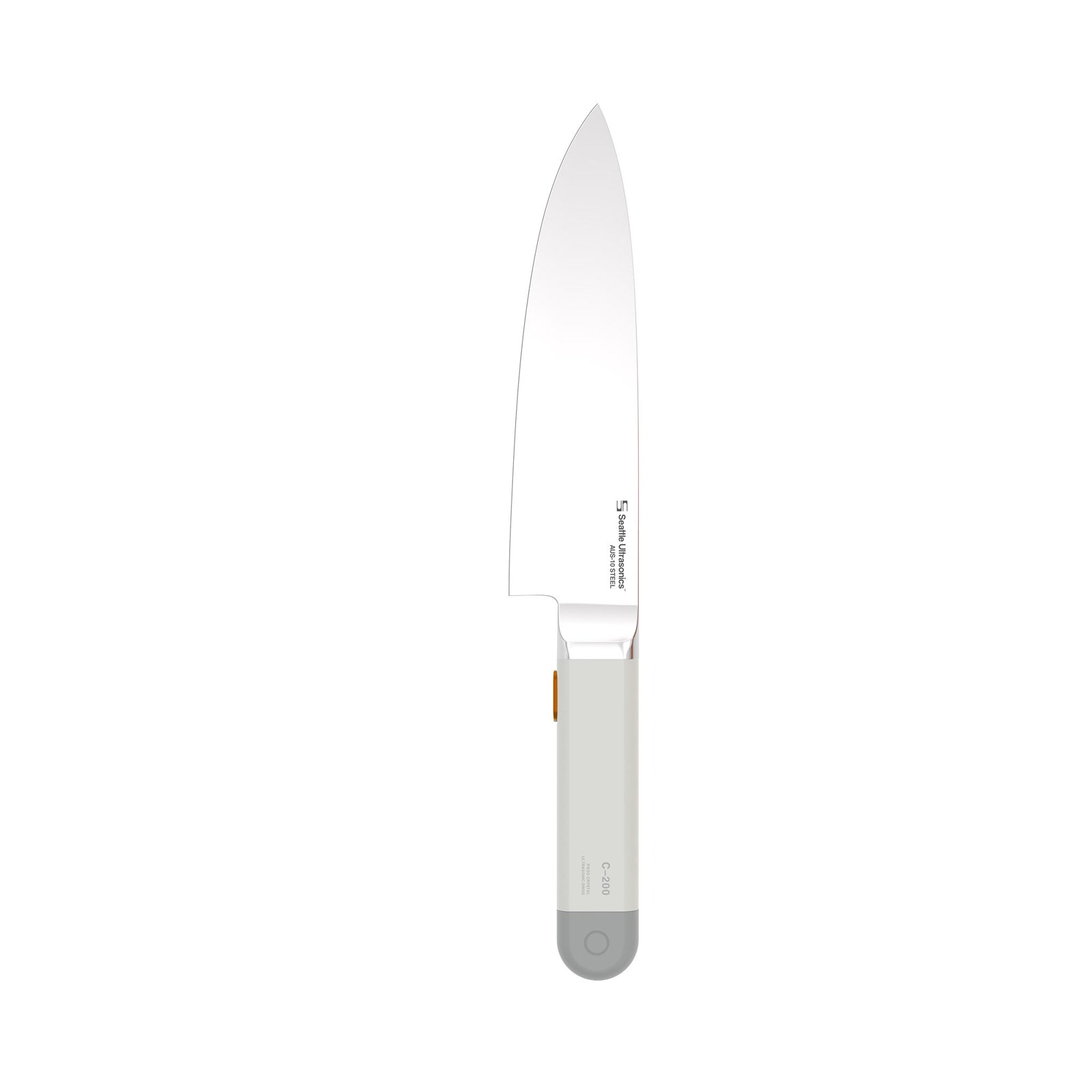 Seattle Ultrasonics C-200 ultrasonic chef knife on cutting board