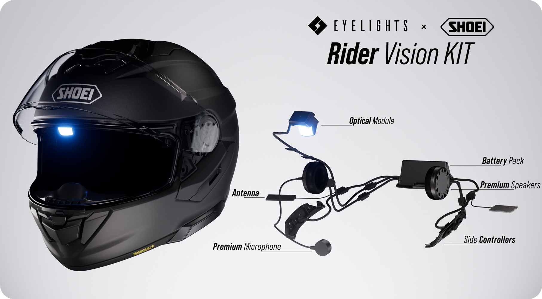 Shoei GT-Air 3 Smart Eyelights HUD kit contents