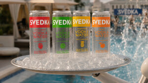 SVEDKA Vodka Water transparent cans in Strawberry Peach Lime and Pineapple