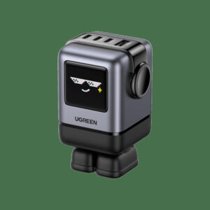 UGREEN Uno 100W robot GaN charger with TFT emoji face on desk