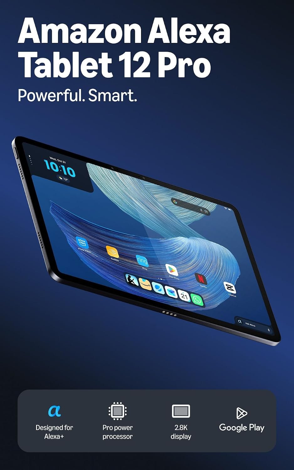 Amazon Alexa Tablet 12 Pro in Graphite showing its home screen