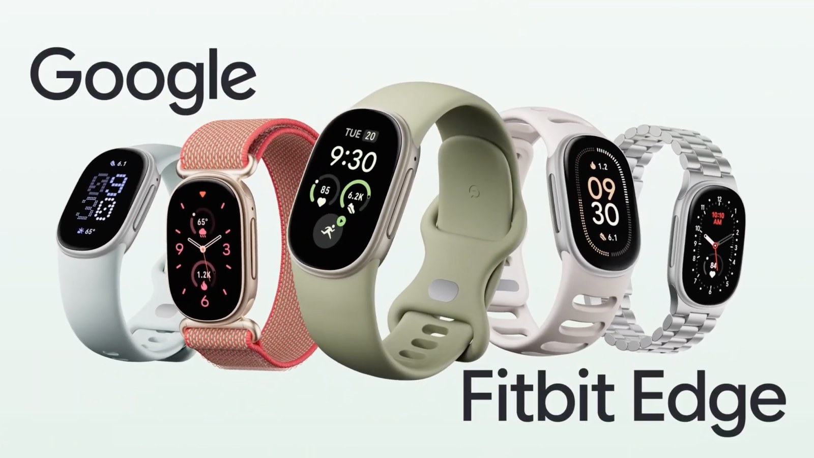 Google Fitbit Edge trackers lined up in all four finishes