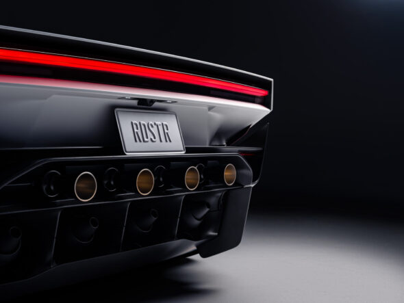 Rear of the new Tesla Roadster showing its row of thruster nozzles
