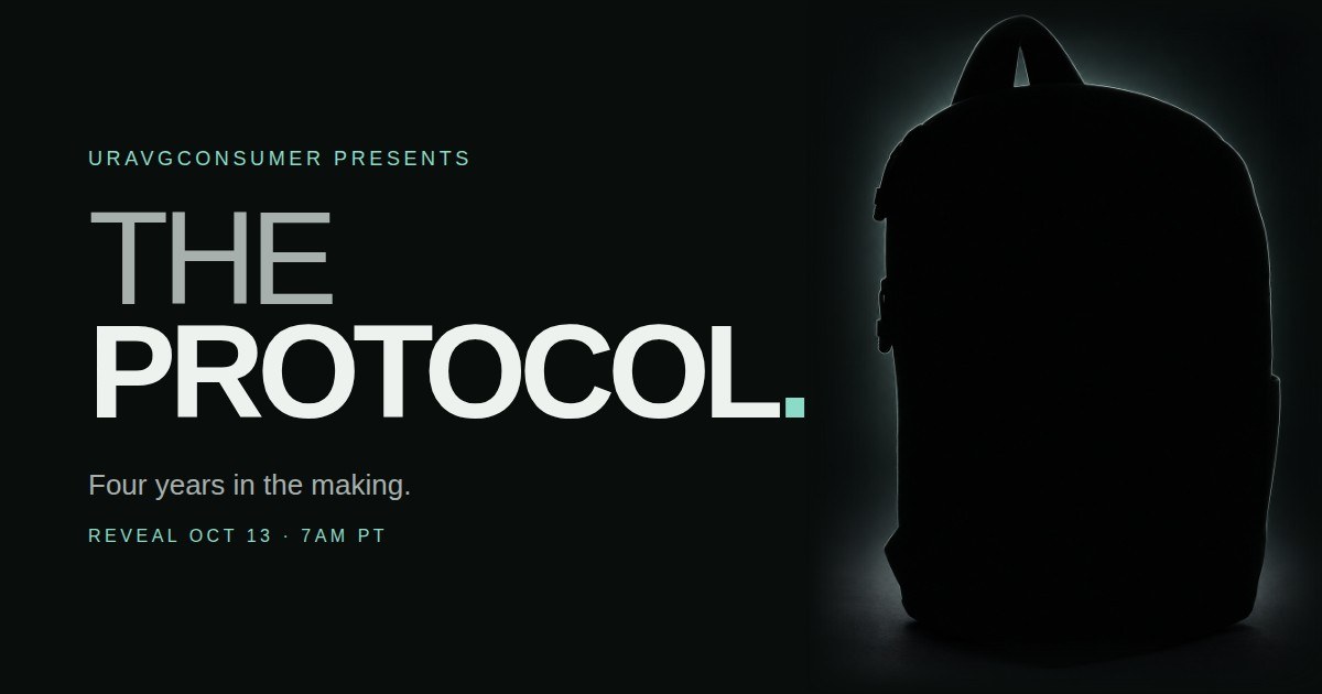 The Protocol by UrAvgConsumer reveal banner with the backpack silhouette