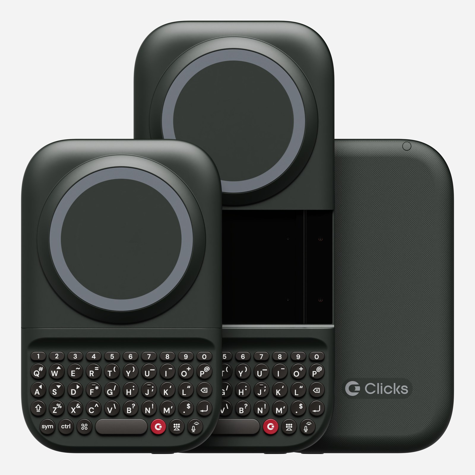 Clicks Power Keyboard shown closed and with the QWERTY keyboard slid out