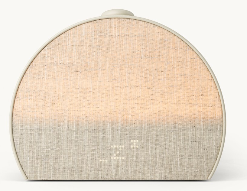 Front view of the Hatch Sleep Clock in Putty with fabric face