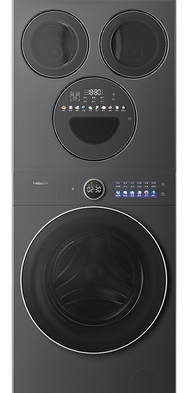 Front view of the Hisense Marshmallow U7S four-drum washer and dryer tower