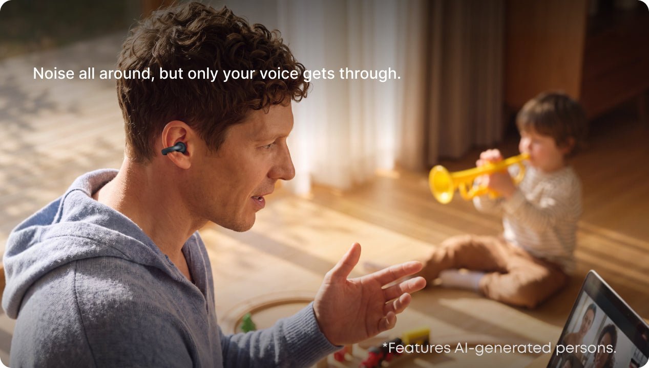 AeroClip 2 marketing graphic highlighting call clarity sensors