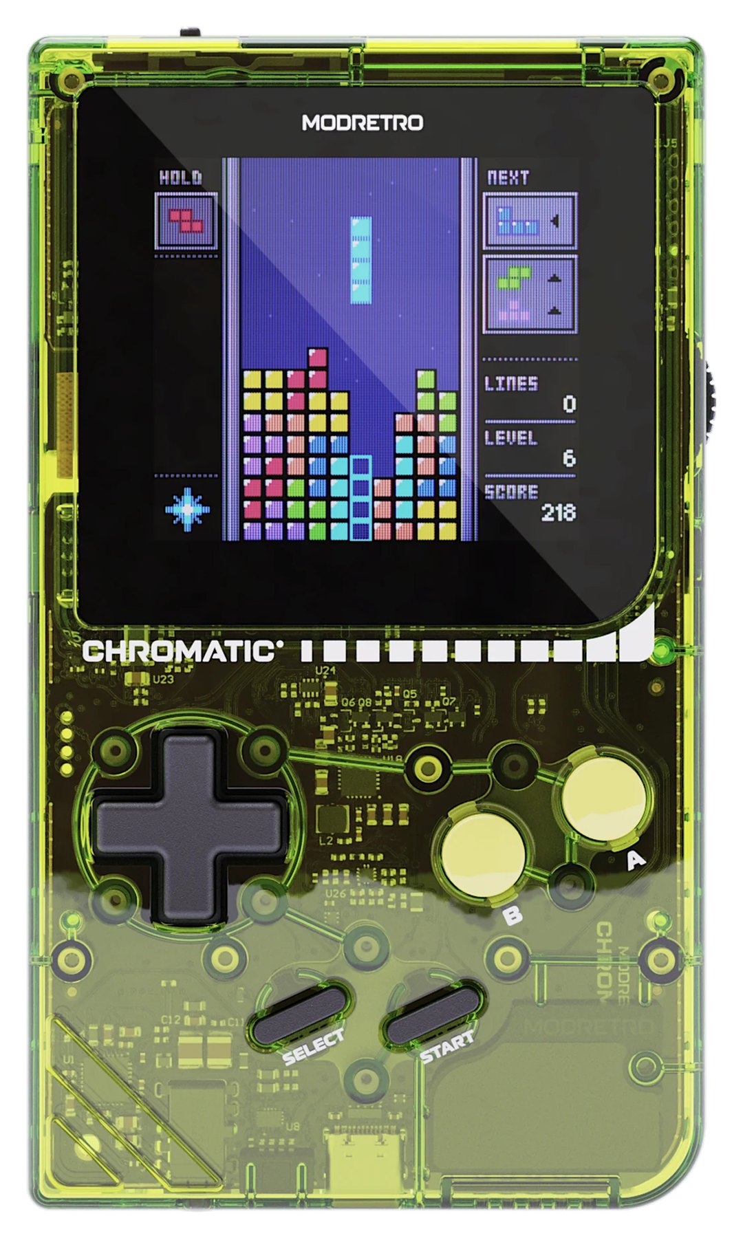 Chromatic Transparent in Green with its yellow-green A and B buttons