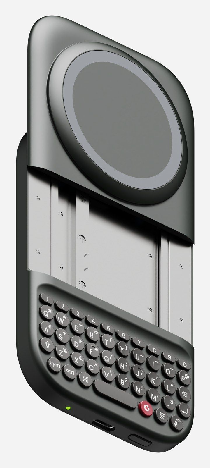 Back of the Clicks Power Keyboard showing the MagSafe ring and slide rails