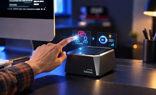 Hand using gesture control on Holoneo floating icons