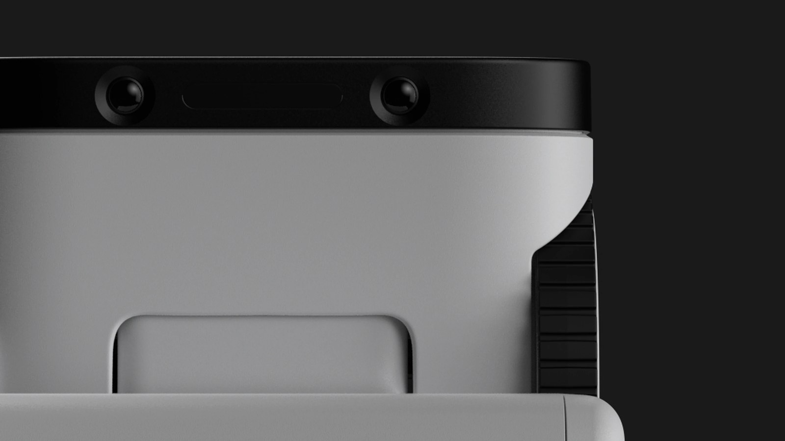 Close-up of the stereo cameras on the front of the Matic robot