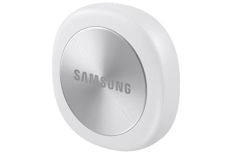 Galaxy SmartTag3 White angled view showing the aluminum-finish button