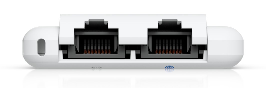 Close-up of the two Gigabit Ethernet ports on top of the UniFi Travel Router
