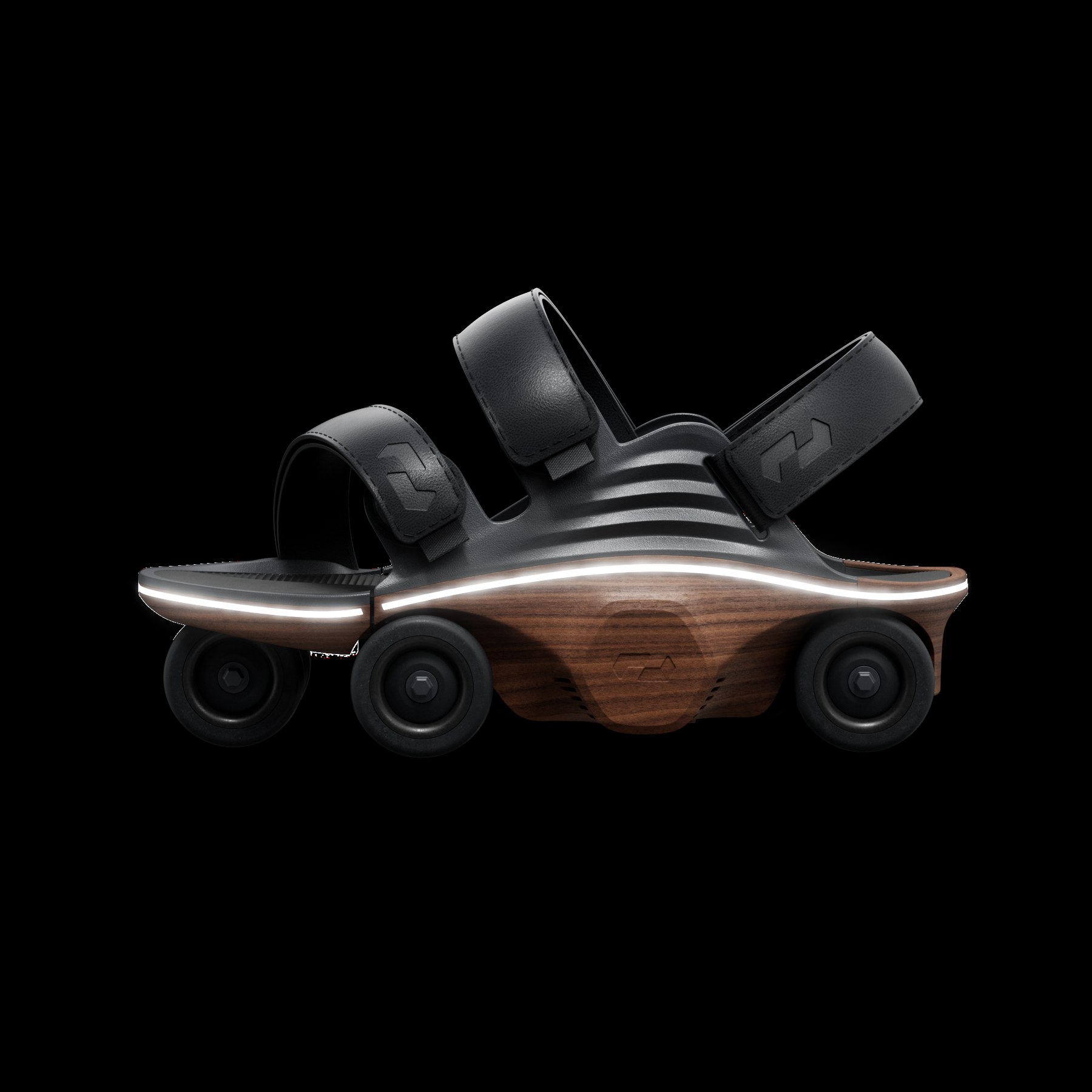 Moonwalkers Dusk Cedar wood-grain chassis and LED edge lit