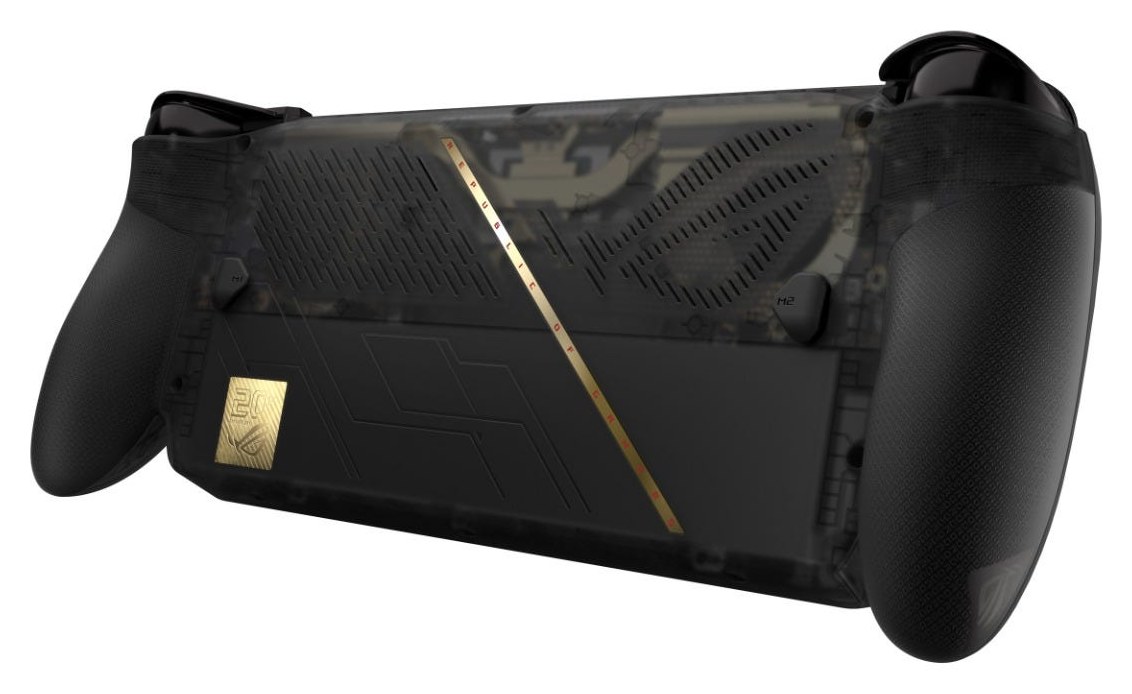 Angled rear view of the ROG Xbox Ally X20 grips and triggers