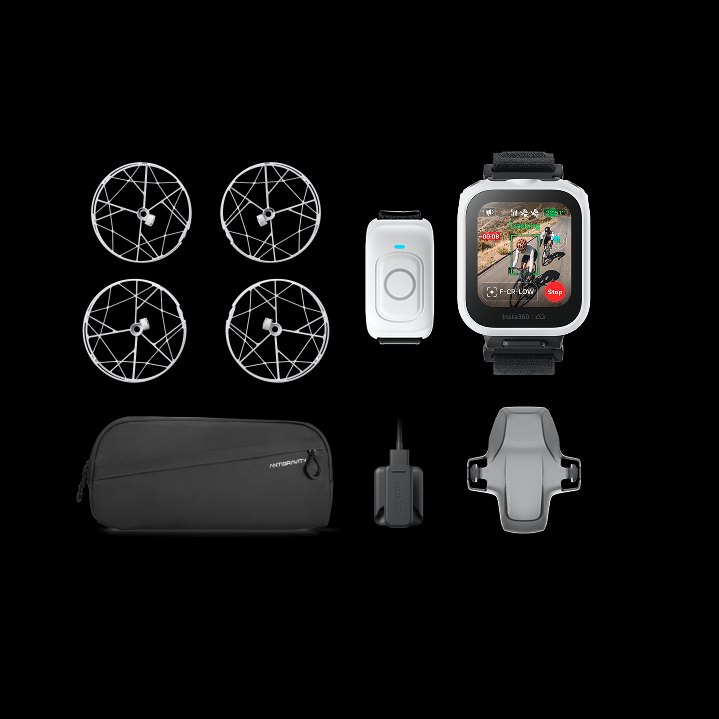 Antigravity Follow Me Accessory Kit with Watch Remote, Ring Remote, four propeller guards, bike mount and bag