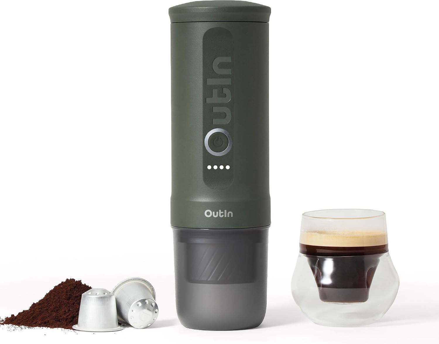 OutIn Nano 2 portable espresso machine in Forest Green